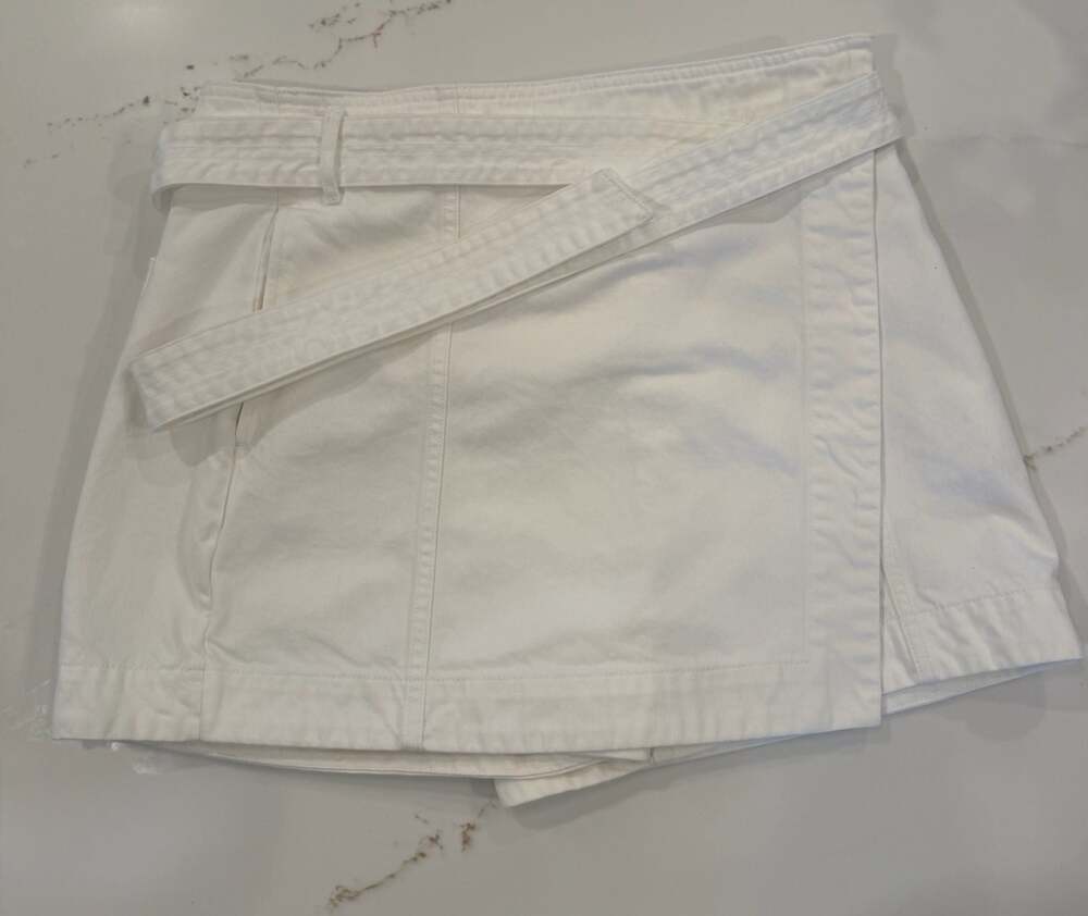 Veronica Beard Jeans White Denim Belted Wrap Skort Size 12